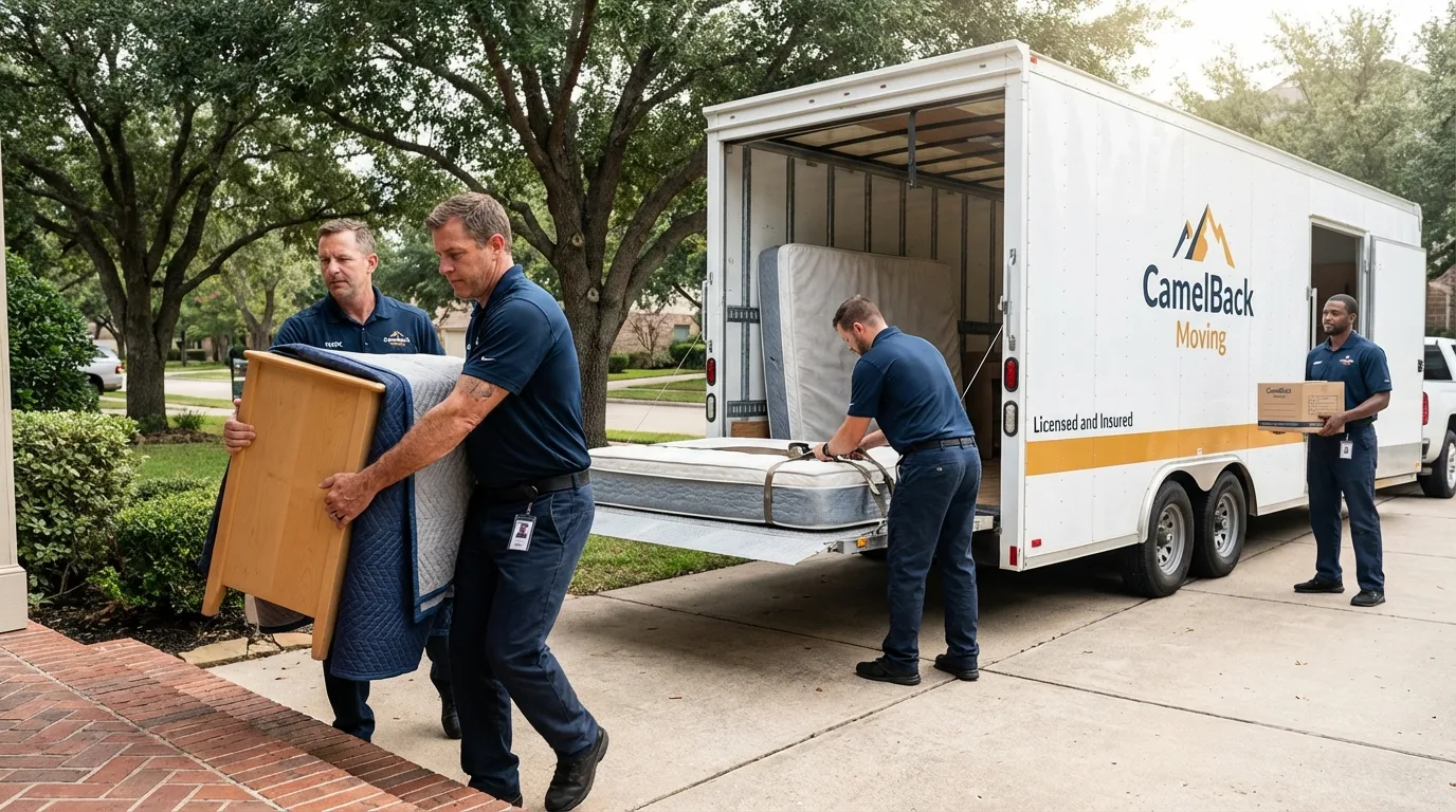 Crew loading residential truck for cross-state move from West Haven, CT