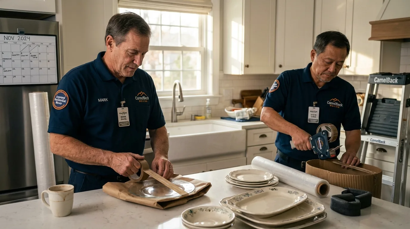 Professional crew packing kitchen dishware in West Haven, CT